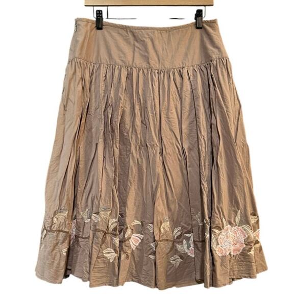 a.n.a Floral Embroidered Khaki Full Midi Cotton Skirt Size 12P - Picture 2 of 9